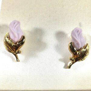 Avon earrings Gold Tone pink Rosebud Vtg Floral Jewelry grannycore cottagecore